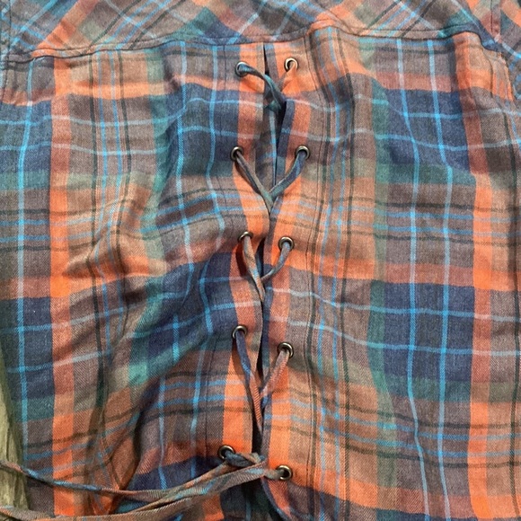 Anthro. Cloth & Stone Plaid Lace Up Pocket Shirt M - Picture 6 of 6